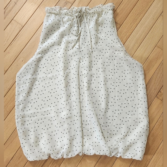 Size L Max Studio Black Polka Dot Sleeveless White Top - Picture 7 of 9